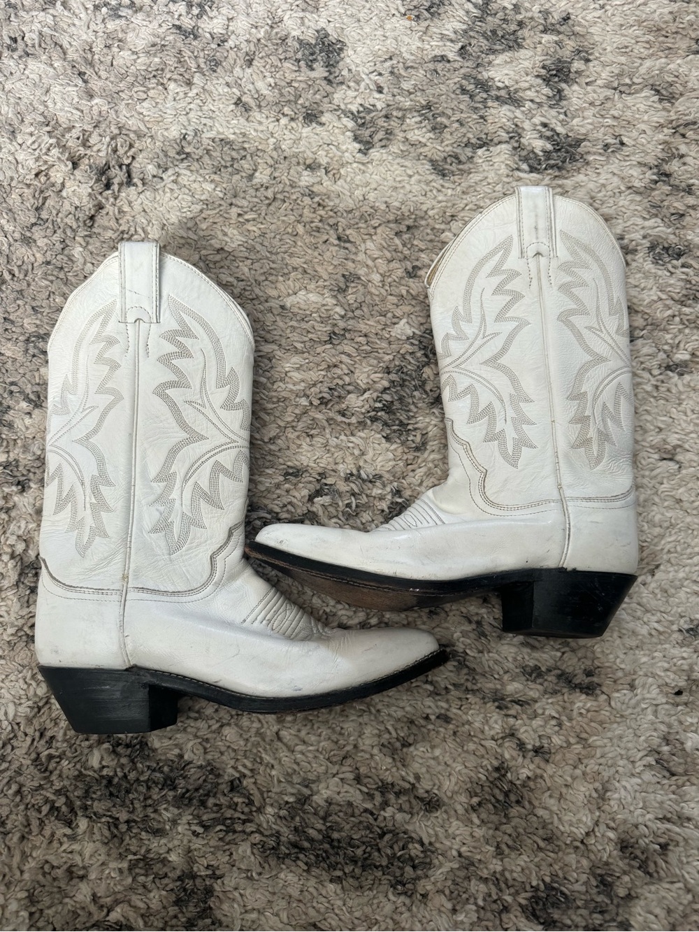 Vintage Justin Boots White Leather Western Cowboy Boots size 6